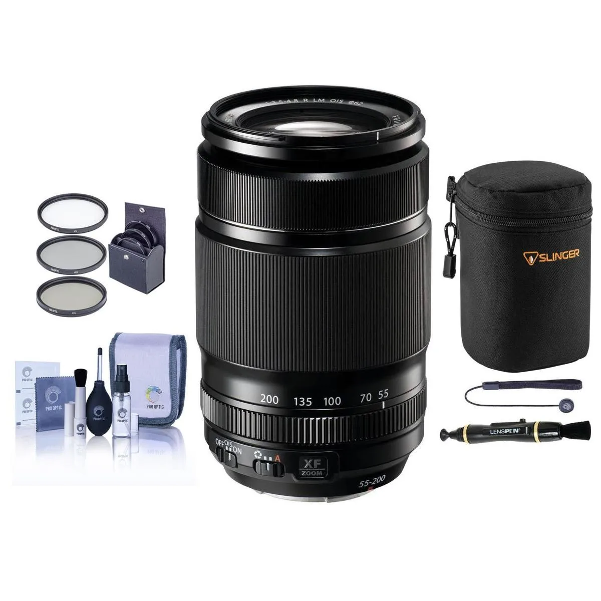 FUJIFILM FUJIFILM XF 55-200mm f/3.5-4.8 R LM OIS Lens Bundle 62mm Filter Kit Pouch Cleaning Kit — product photo