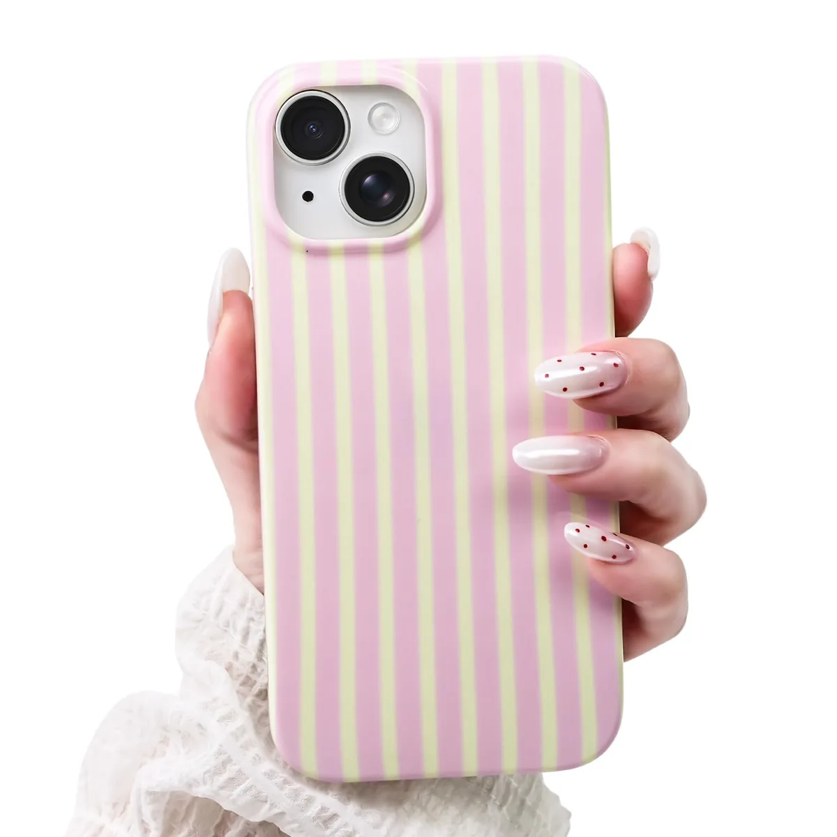 SleekCover iPhone 13/14 Striped TPU Case Pink/Yellow — product photo