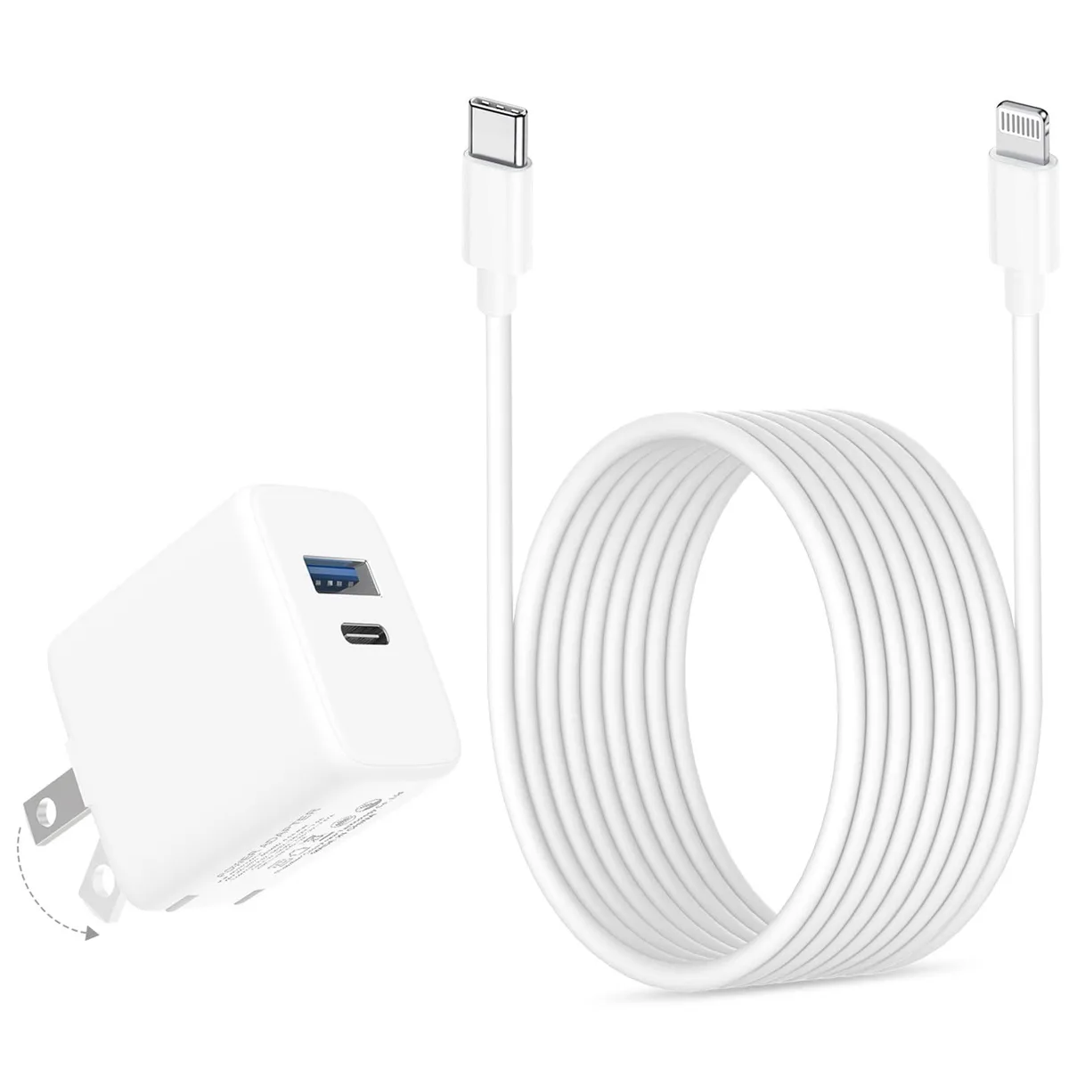 KEHIPI KEHIPI KKY20P4543A-01 20W Dual Port Charger 6.6ft Cable iPad Accessory — product photo