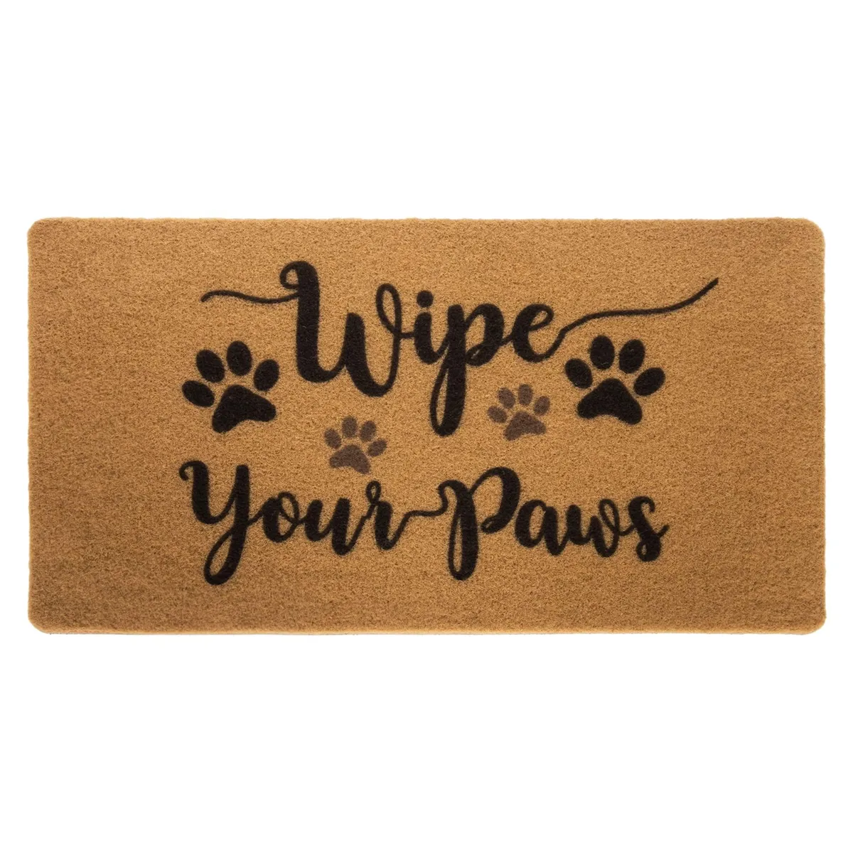 Yellow coir doormat 17 by 30 inches with letter print and rubber backing