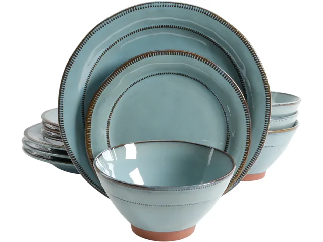 Gibson Overseas Gibson Overseas 116888.12 Terranea 12 Piece Dinnerware Set Teal — preces foto