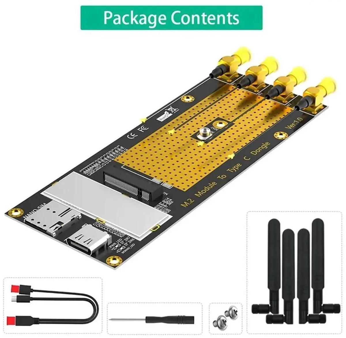 Vszerda Vszerda M.2 3G/4G/5G Module to USB 3.0 Type C Adapter with Nano SIM for RM500Q/RM500U/GM800/SIM8200 — product photo