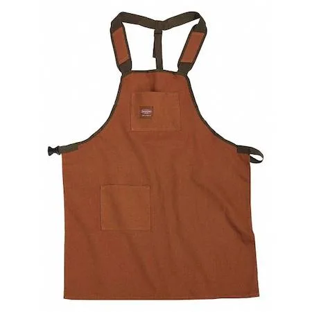 Brown canvas tool apron with three pockets and quick-release buckle