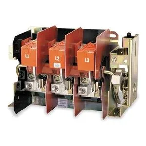 Grey rectangular flange disconnect switch with side handle and mounting hardware