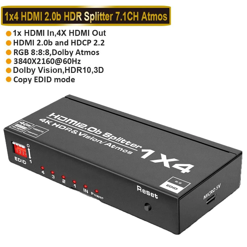 WRIARICH WRIARICH OZF3-1 1×4 HDMI 2.0 Splitter 4K@60Hz — product photo