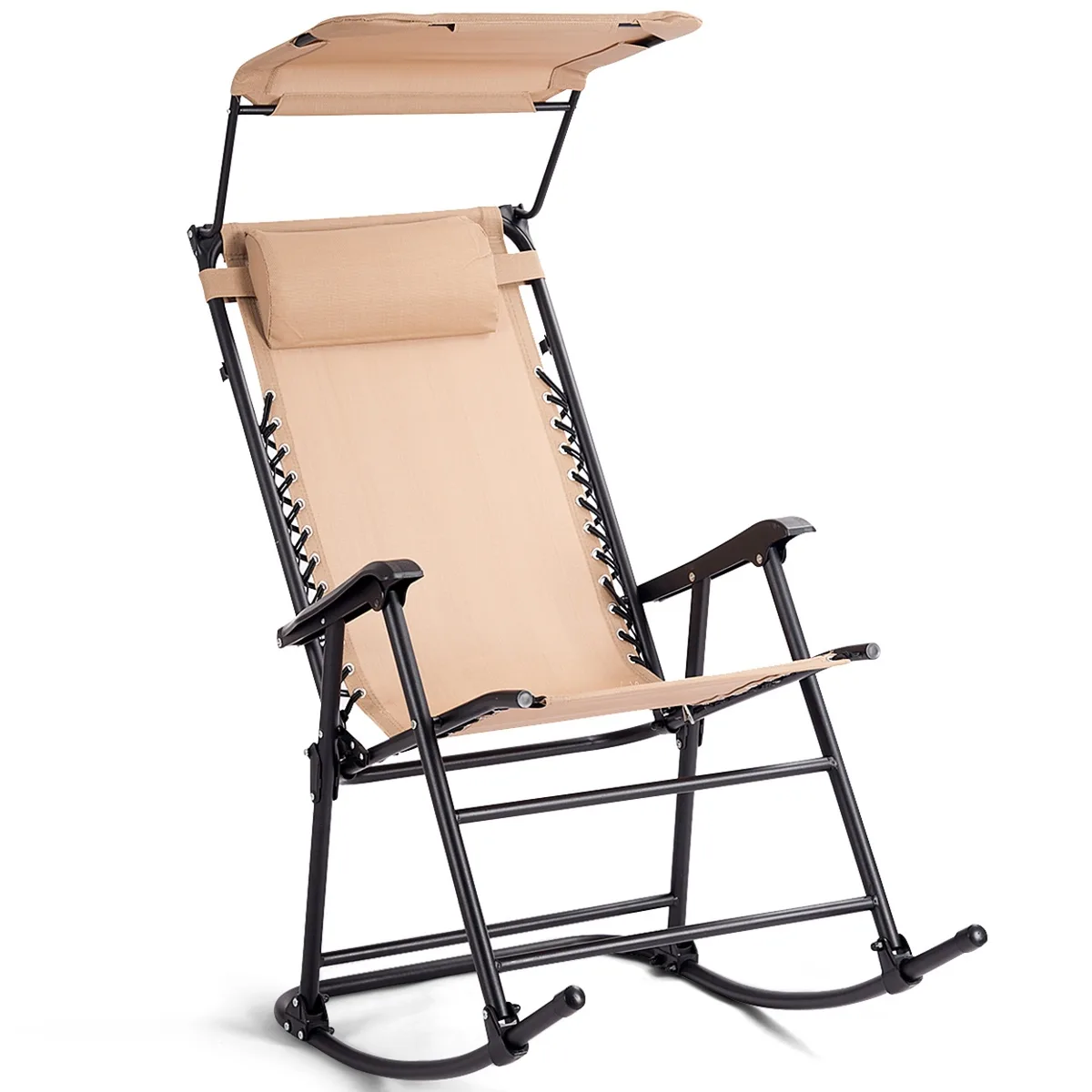 Costway Costway Folding Rocking Chair with Sunshade Canopy Beige — product photo