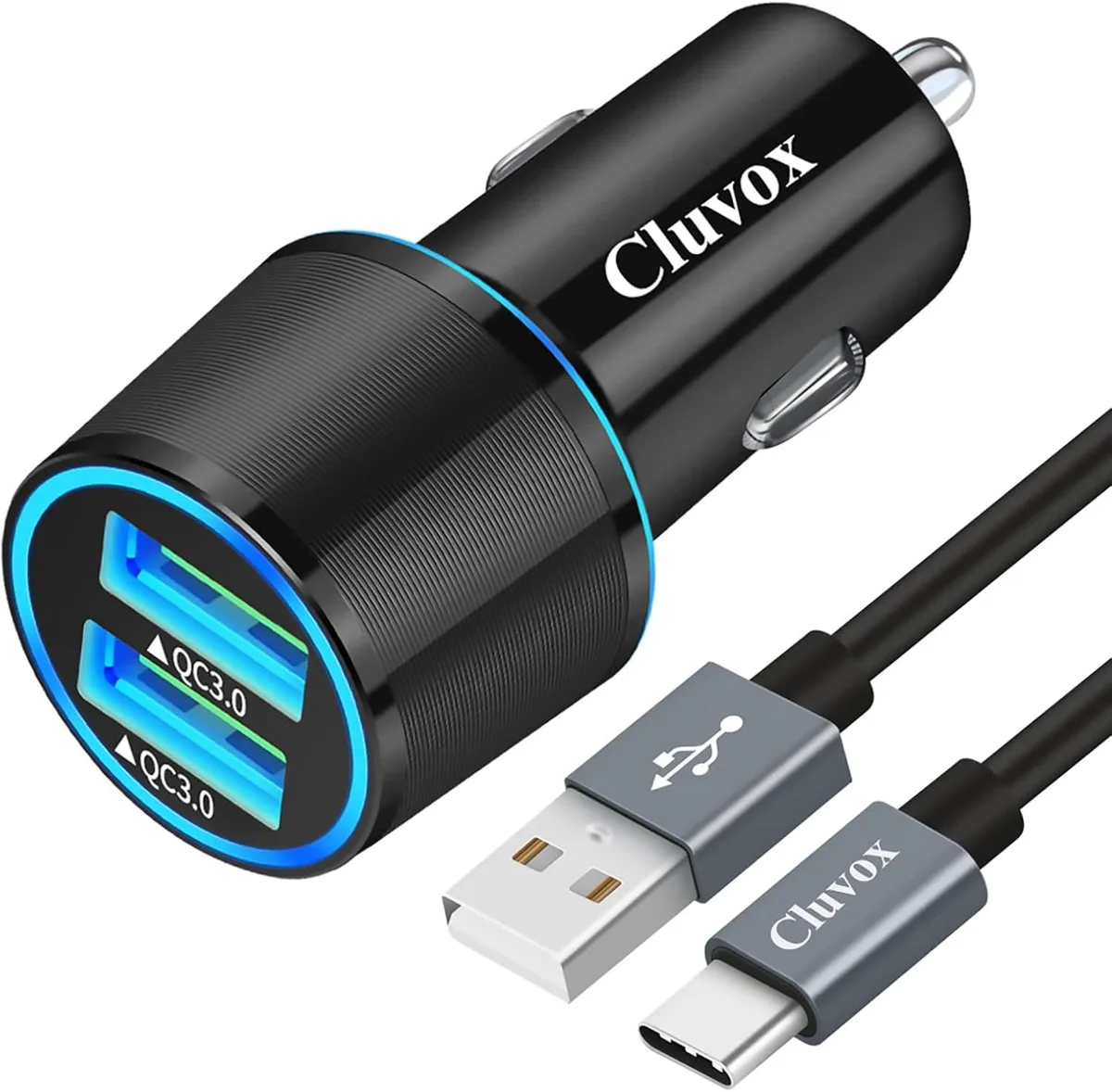 Hamzan Hamzan Fast USB Car Charger Quick Charge 3.0 Dual USB Type C Cable 3.3ft — product photo