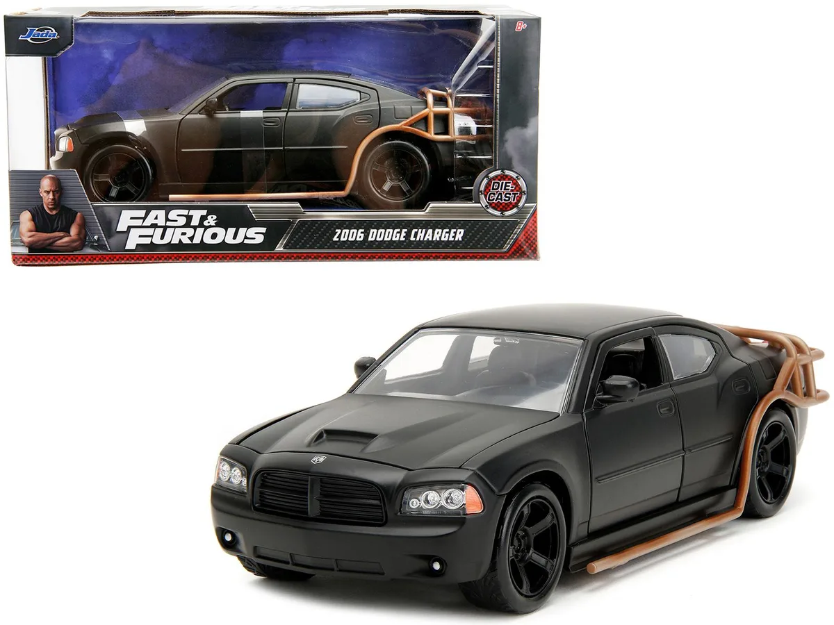 Jada Jada 33373 1/24 Scale 2006 Dodge Charger Heist Car Matte Black with Outer Cage Diecast Hobby Collectible — product photo
