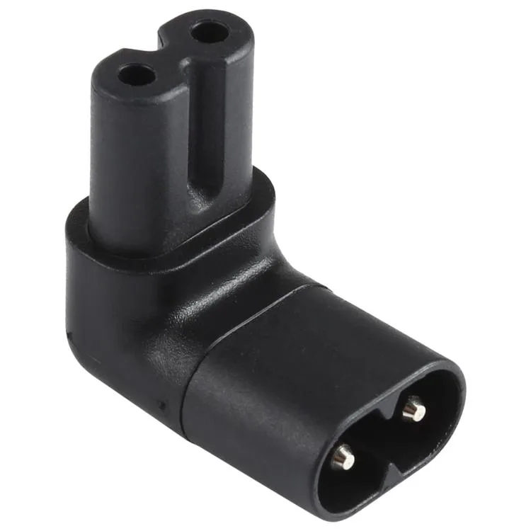 White right-angle IEC C7 to C8 power adapter with flame-retardant PVC body