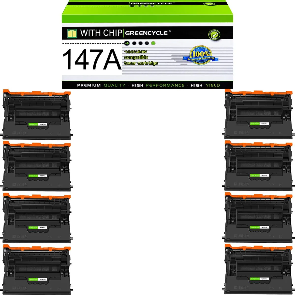 GREENCYCLE GREENCYCLE 147A W1470A Black Toner Cartridge 8-Pack 10500 Pages — product photo
