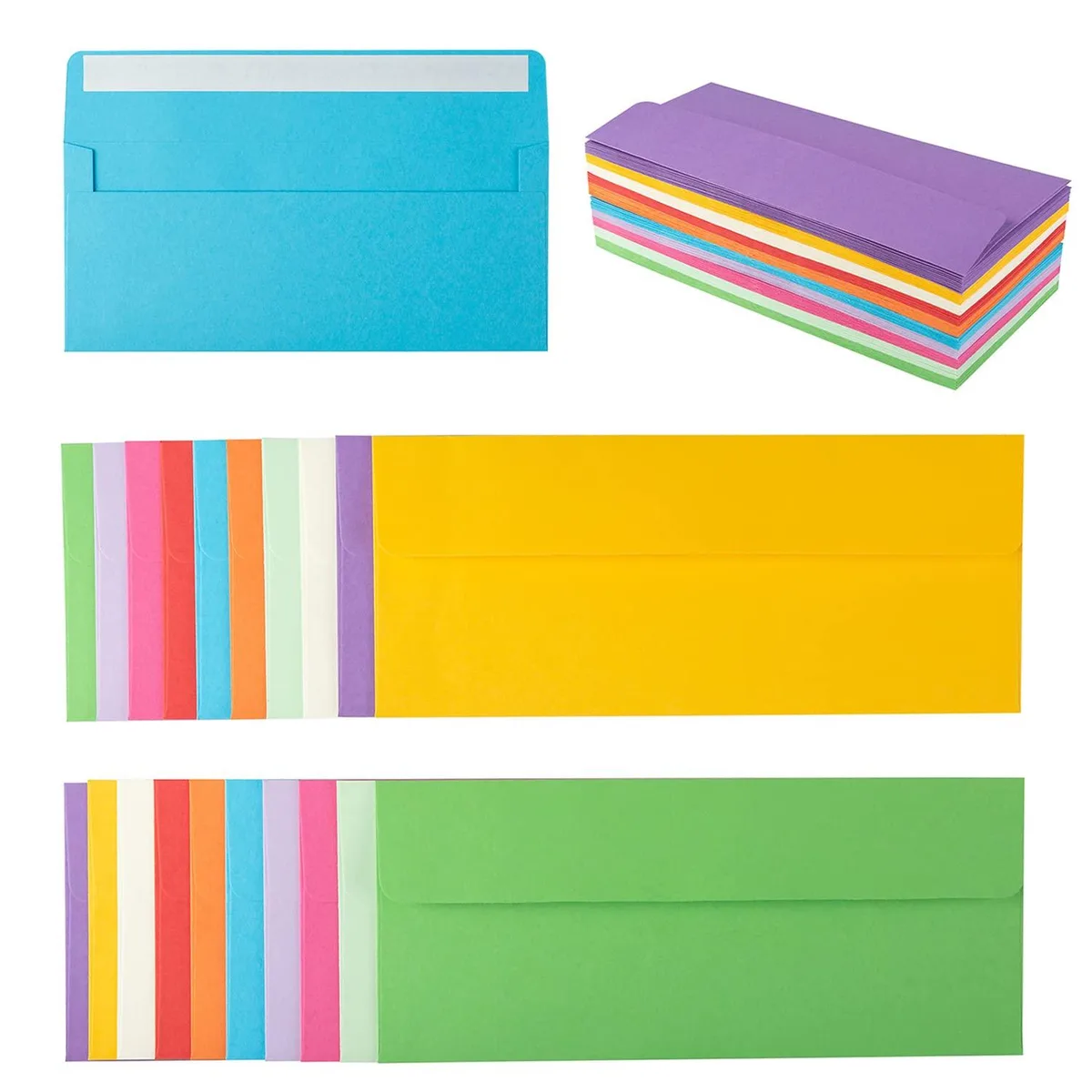 Wishop Colorful #10 Self-Seal Envelopes 50 Pack 4.13 x 9.49 in 110GSM Multicolor — product photo