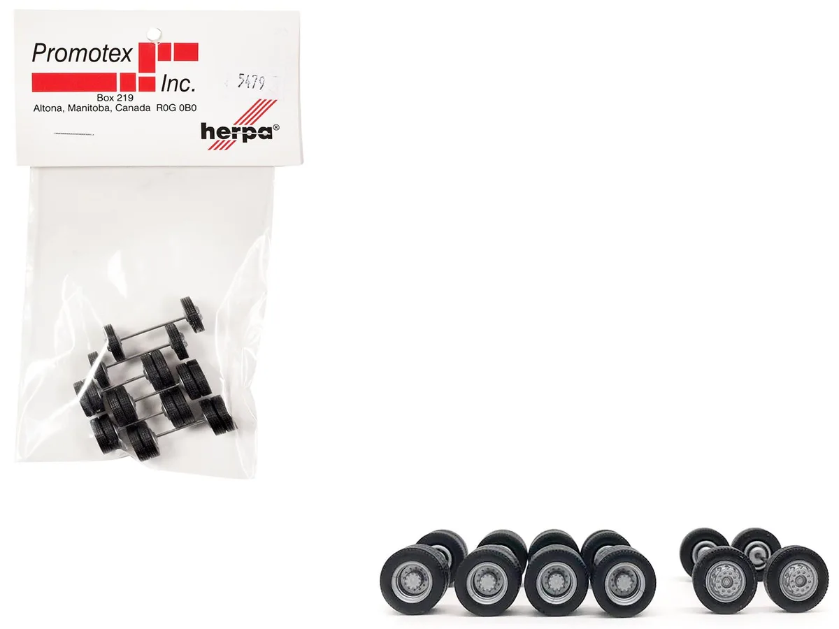 Promotex Promotex Planetary Hubs Wheel Set 1/87 HO 20 wheels 20 tires 6 axles .5 inch — product photo