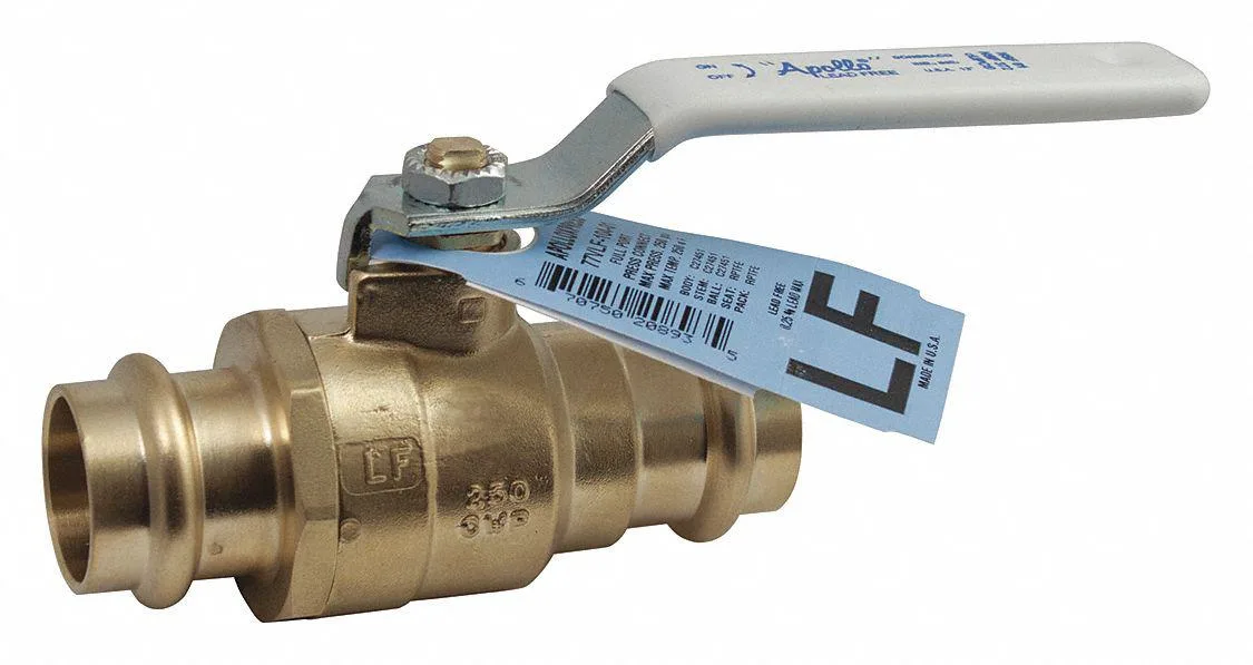 Brass ball valve, straight inline body, lever handle, press connection