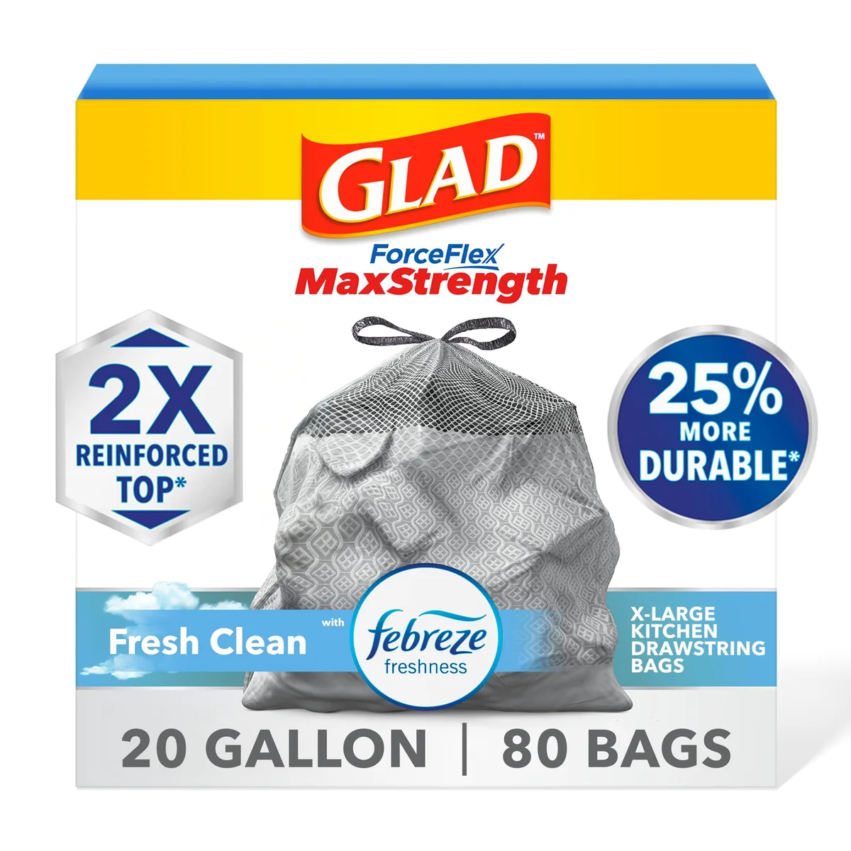 Box of 80 grey 20 gallon plastic trash bags