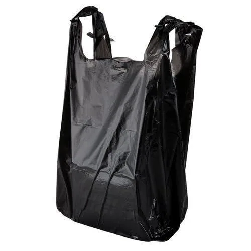 Pack of 30 black 13 gallon plastic trash bags with tie handles