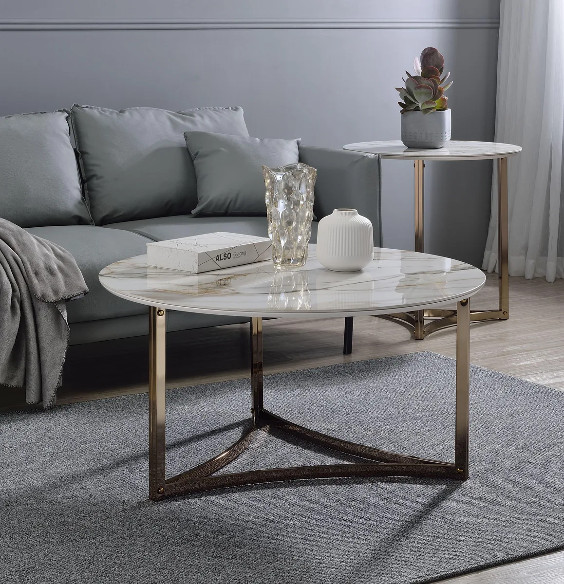 tuphen tuphen Round Sintered Stone Coffee Table Champagne Finish — product photo