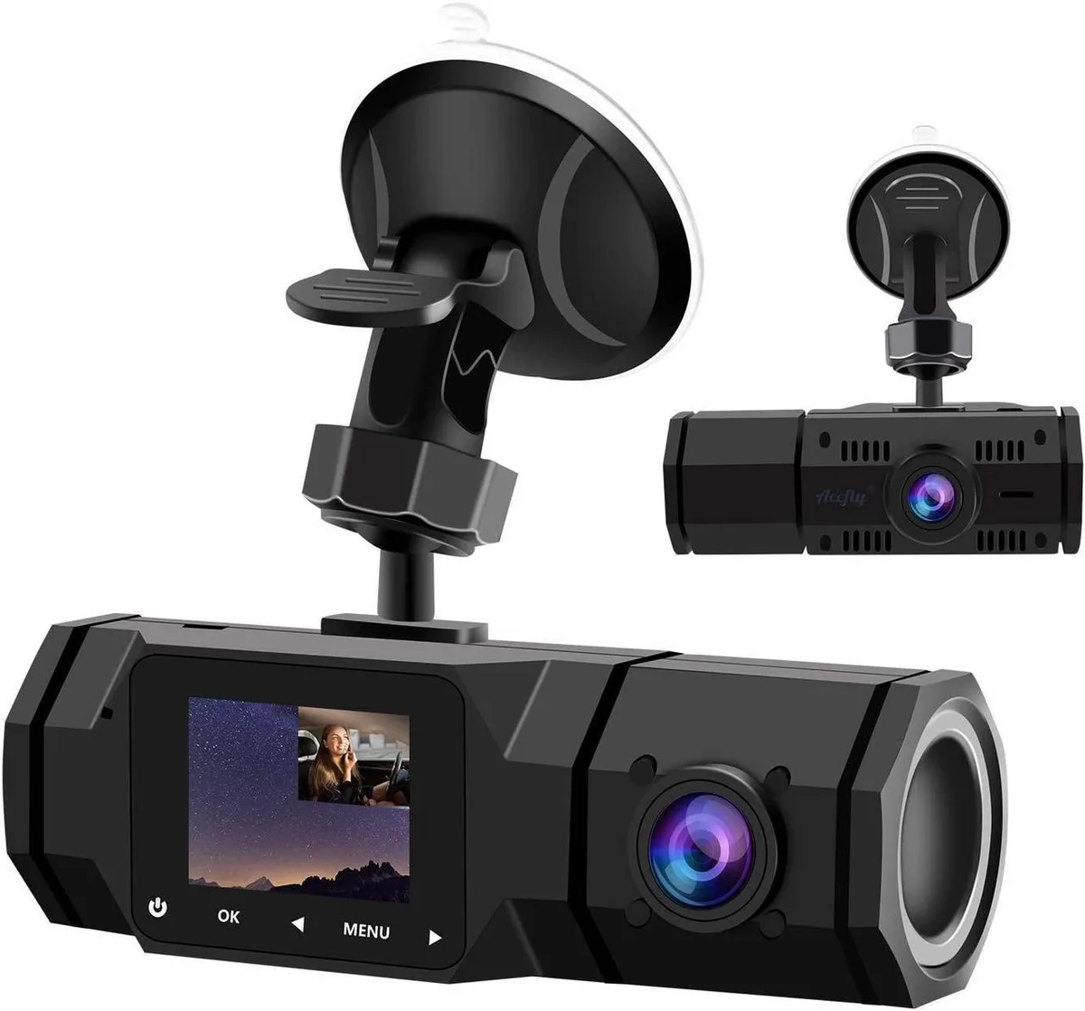 Vszerda Vszerda Dual Dash Cam Front Interior 1080P IR Night Vision 1.5in IPS 170° 140° 360° Mount 64GB — product photo