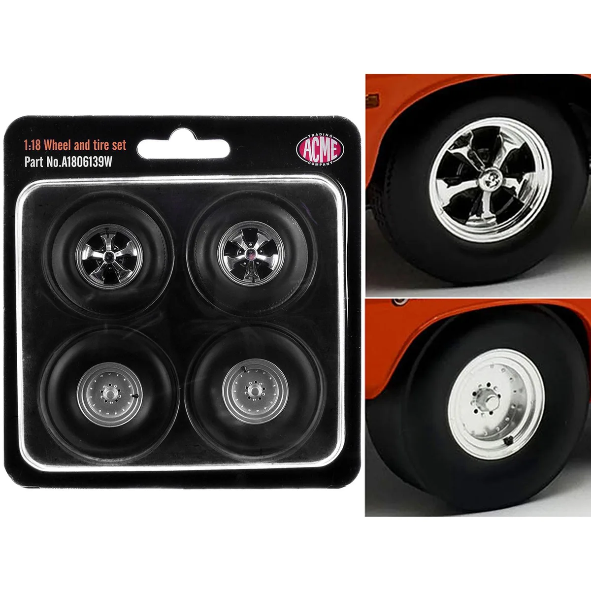 ACME ACME "Centerline/Keystone" Wheel & Tire Set 1/18 1970 Cuda Front 1.5" Rear 1.75 — product photo