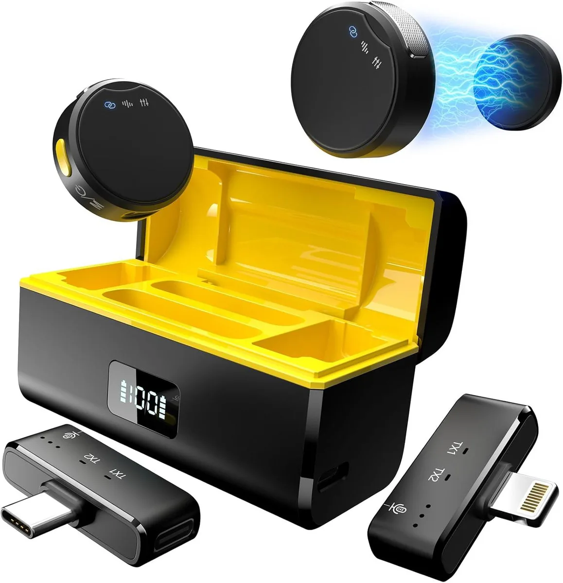 WUQ WUQ Wireless Lavalier Microphone 2 TX 2 RX Charging Case 35H Battery 48 kHz 24-bit 2.4 GHz — product photo