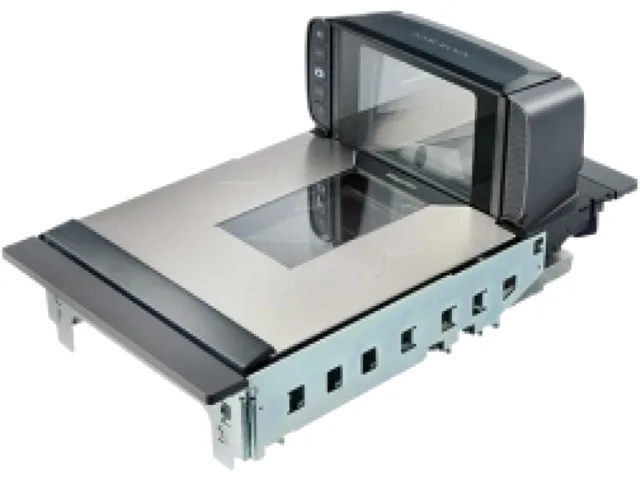 Datalogic Magellan 9300i scanner with short sapphire platter shelf mount flip-up rail
