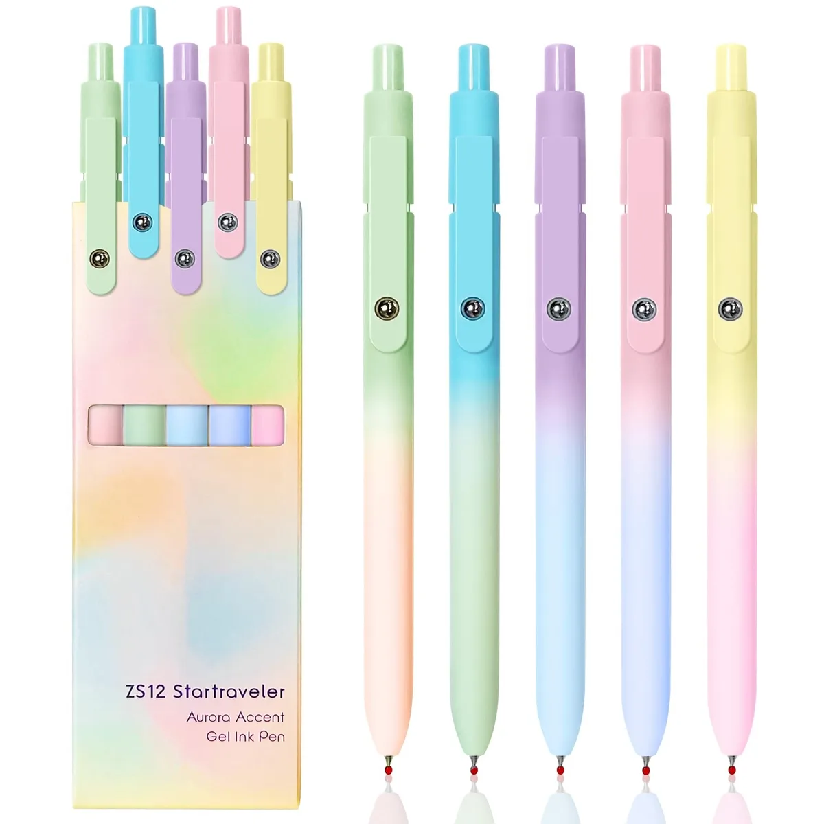 Five rollerball pens in gradient Morandi colours with soft silicone grips and metal clip balls