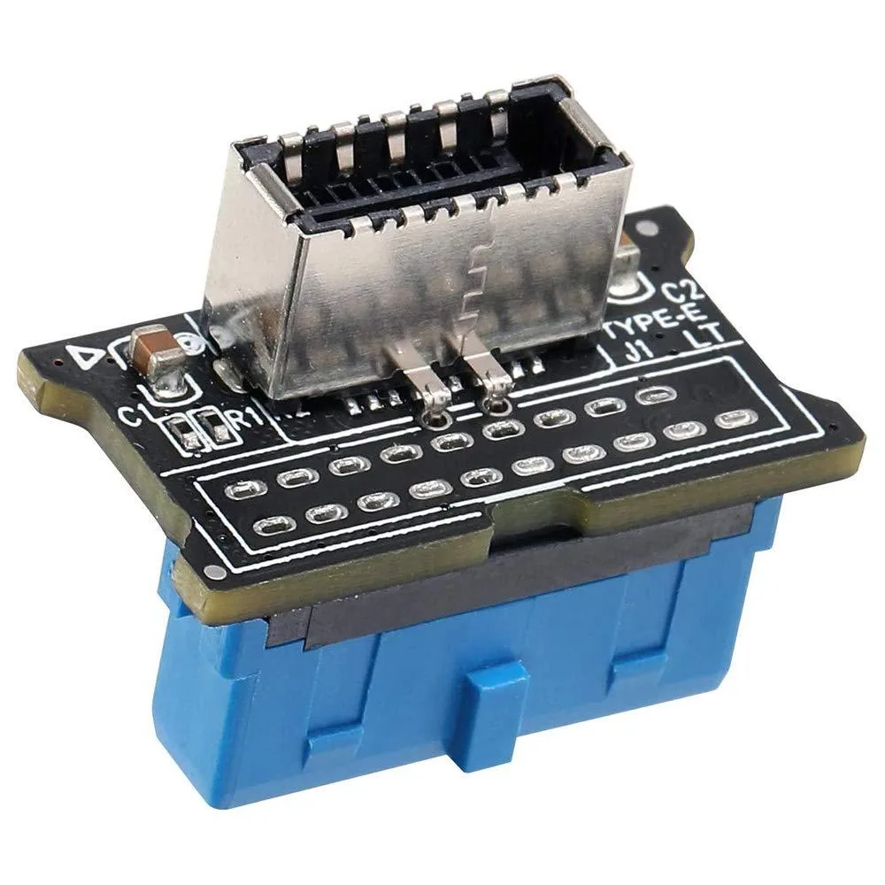 Small matte adapter with 20-pin header and vertical USB 3.1 Type-E socket