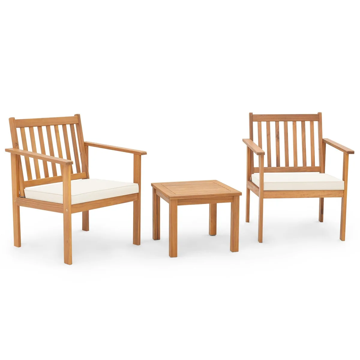 SlickBlue SlickBlue 3-Piece Acacia Patio Set White Frame Grey Cushions — product photo