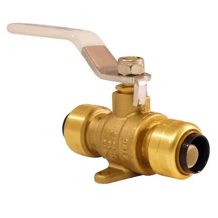 Brass push-to-connect ball valve with flange and drain