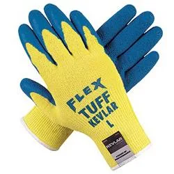 Pair of grey knit gloves with black latex palm coating
