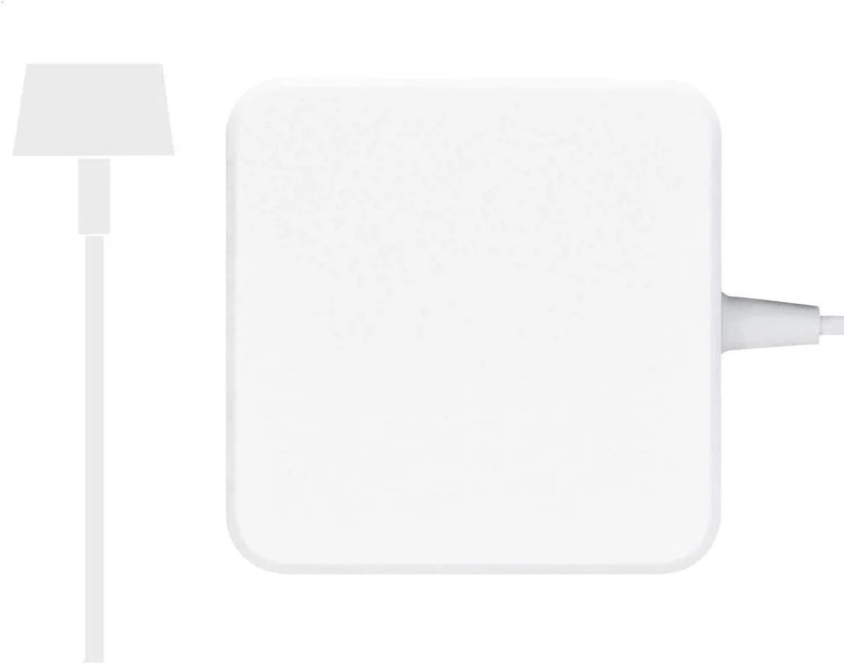 White rectangular 60 W power adapter with T-tip cable