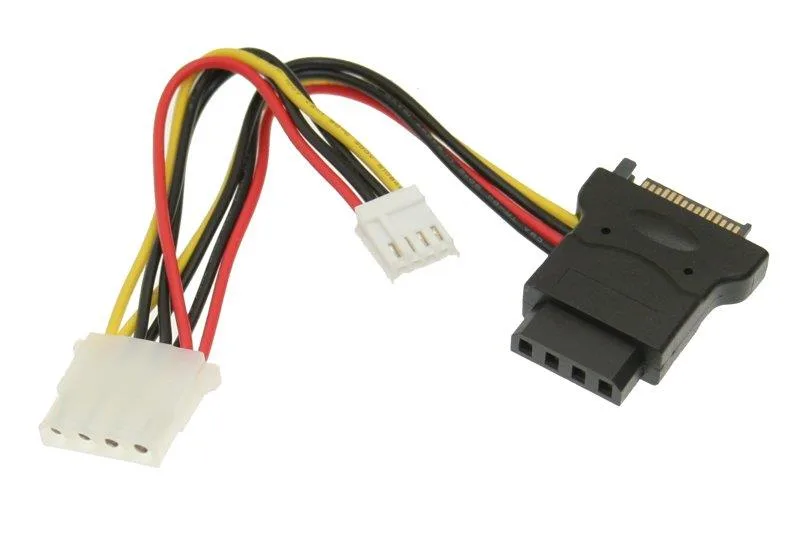 SATACables SATACables YES5FL3 SATA 15-pin to dual Molex and floppy power adapter — product photo