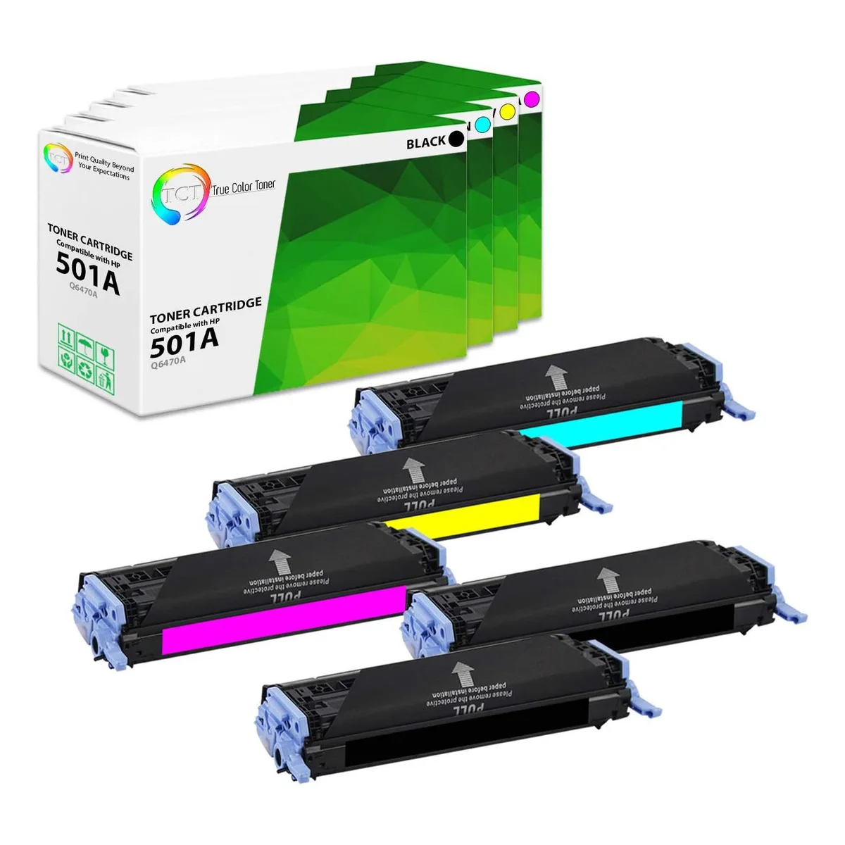 True Color Toner True Color Toner 501A 502A toner cartridge 5 pack Q6470A Q6471A Q6472A Q6473A — product photo