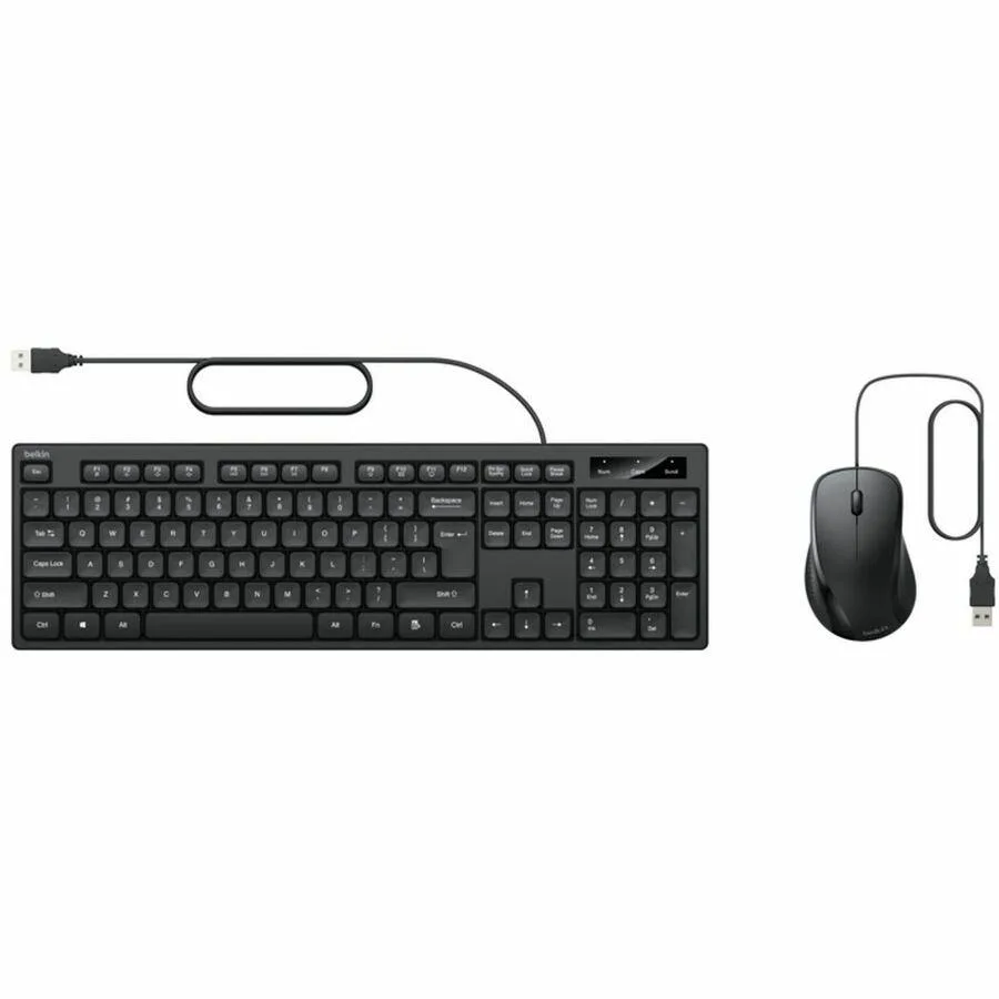 Black wired keyboard and mouse set with USB-A plugs