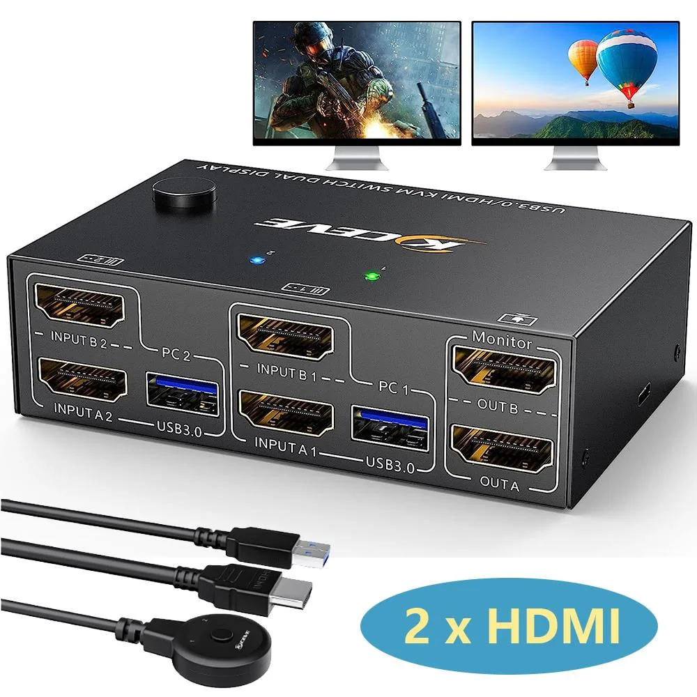 AUTYUE AUTYUE Dual Monitor HDMI KVM Switch 2×2 4K@60Hz 2K@144Hz USB 3.0 Wired Remote — product photo