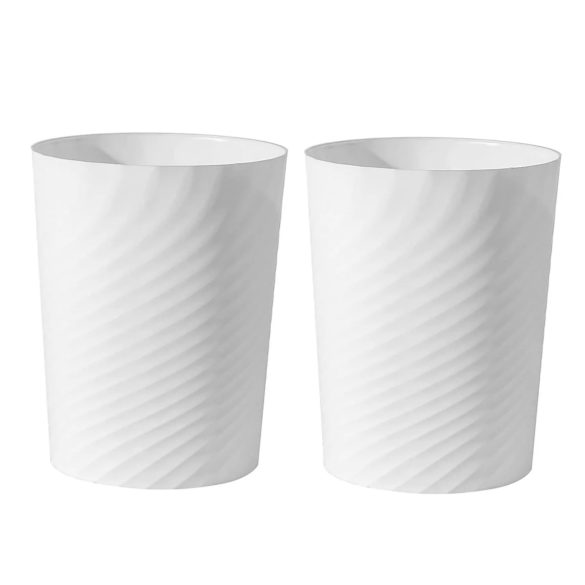 Three white plastic wastebaskets round shape 1.8 gallon capacity