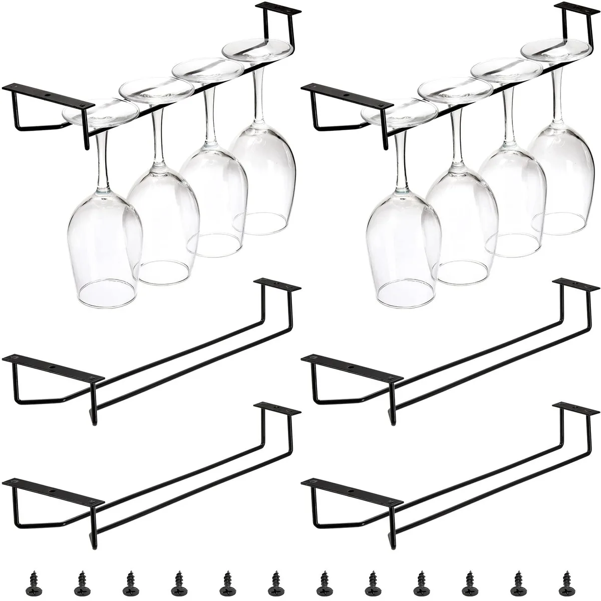 Six black plastic wine-glass racks, each 14 inches long with rounded stem openings