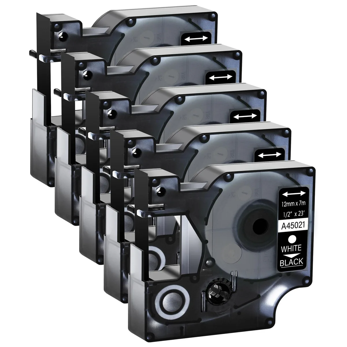 GREENCYCLE GREENCYCLE D1 Label Tape White on Black 12mm 23ft 5 Pack — product photo