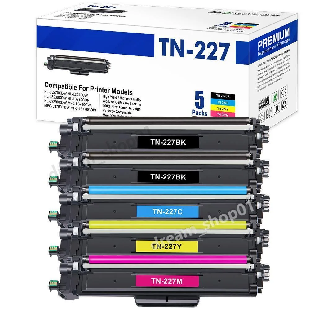 NShi NShi TN227 toner cartridge 5-pack black cyan magenta yellow high yield 3000 2300 pages — product photo