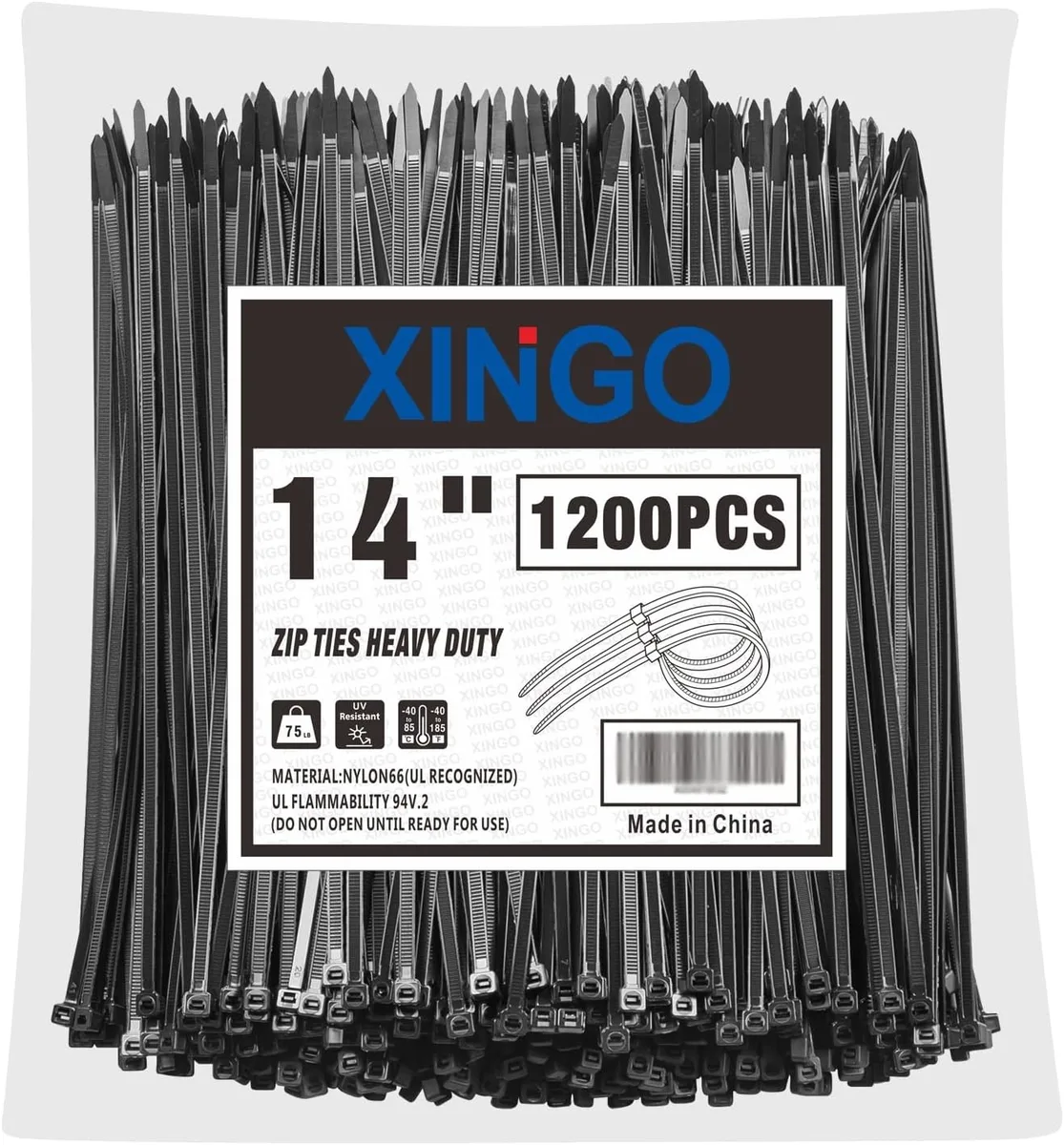 Ennovor Ennovor 14 Inch Black Zip Ties 1200 PCS 75 LBS security lock — product photo