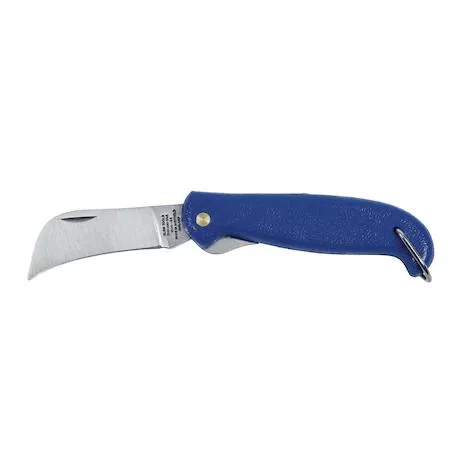 Klein Tools blue plastic folding knife with hawkbill blade