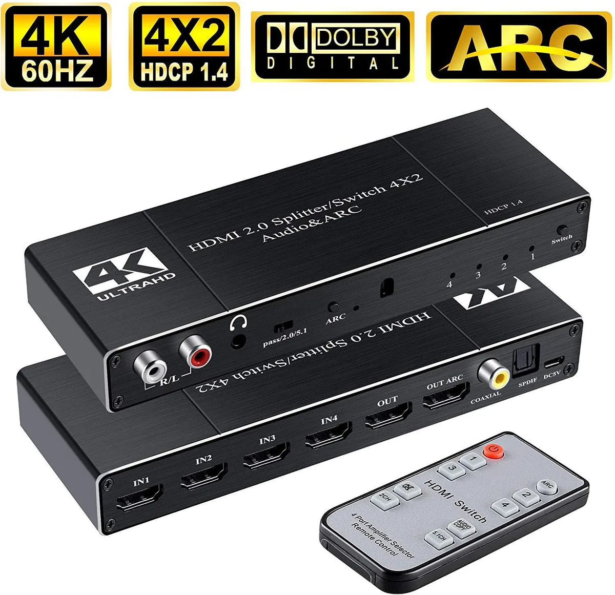 ESTONE ESTONE OZQ10 4x2 HDMI Switch Audio Extractor 4K@60Hz — product photo