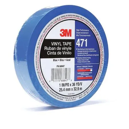 Blue vinyl floor marking tape roll, 1 inch wide, 108 ft length, 5.2 mil thickness