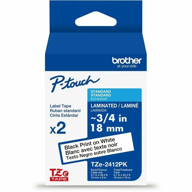 Brother Brother TZE2412PKG 18 mm Black on White 2-Pack labelmaker tape — product photo