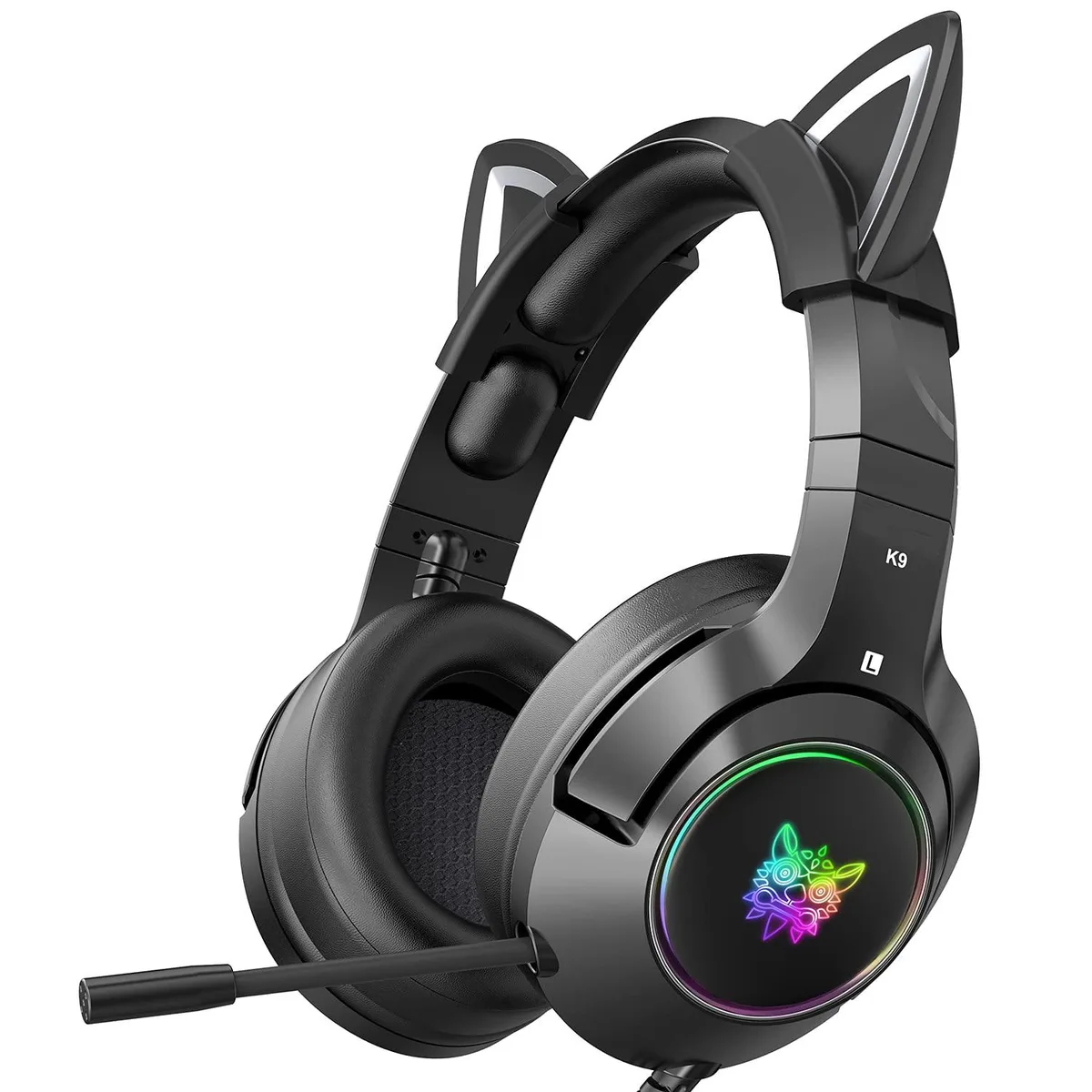  PHNIXGAM K9 Wired Gaming Headset 50mm Removable Cat Ears RGB Black — product photo