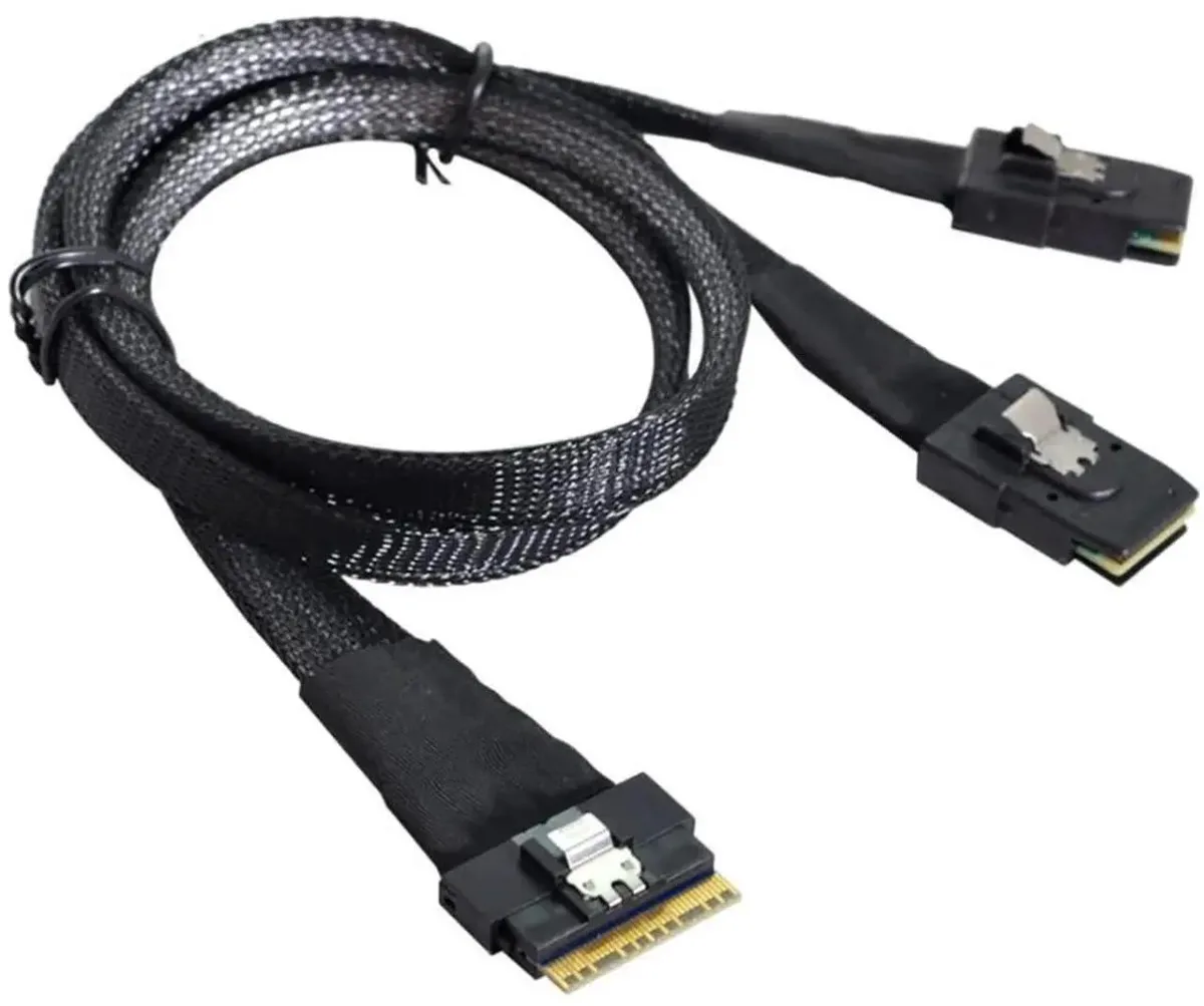 SMUGDESK SMUGDESK Slim SAS SFF8654 8i to Dual Mini SAS 4X SFF8087 Internal Server Cable .5m 12Gbps 32AWG 10 Ohm — product photo
