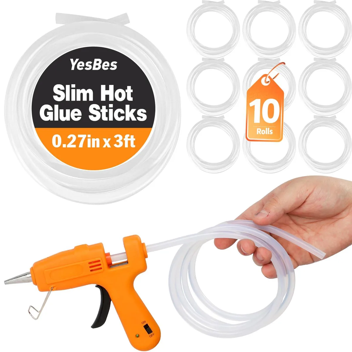 YesBes Glue-S-10p-3ft glue sticks 10 pack 3 ft 0.27 in — product photo
