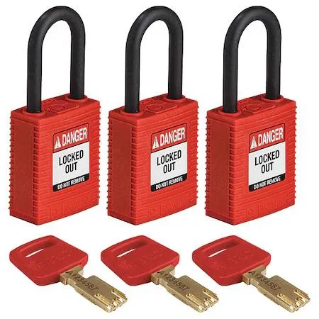 Brady Brady Keyed Alike Nylon Lockout Padlock Red 1 1/2 in Shackle 3-pack — product photo