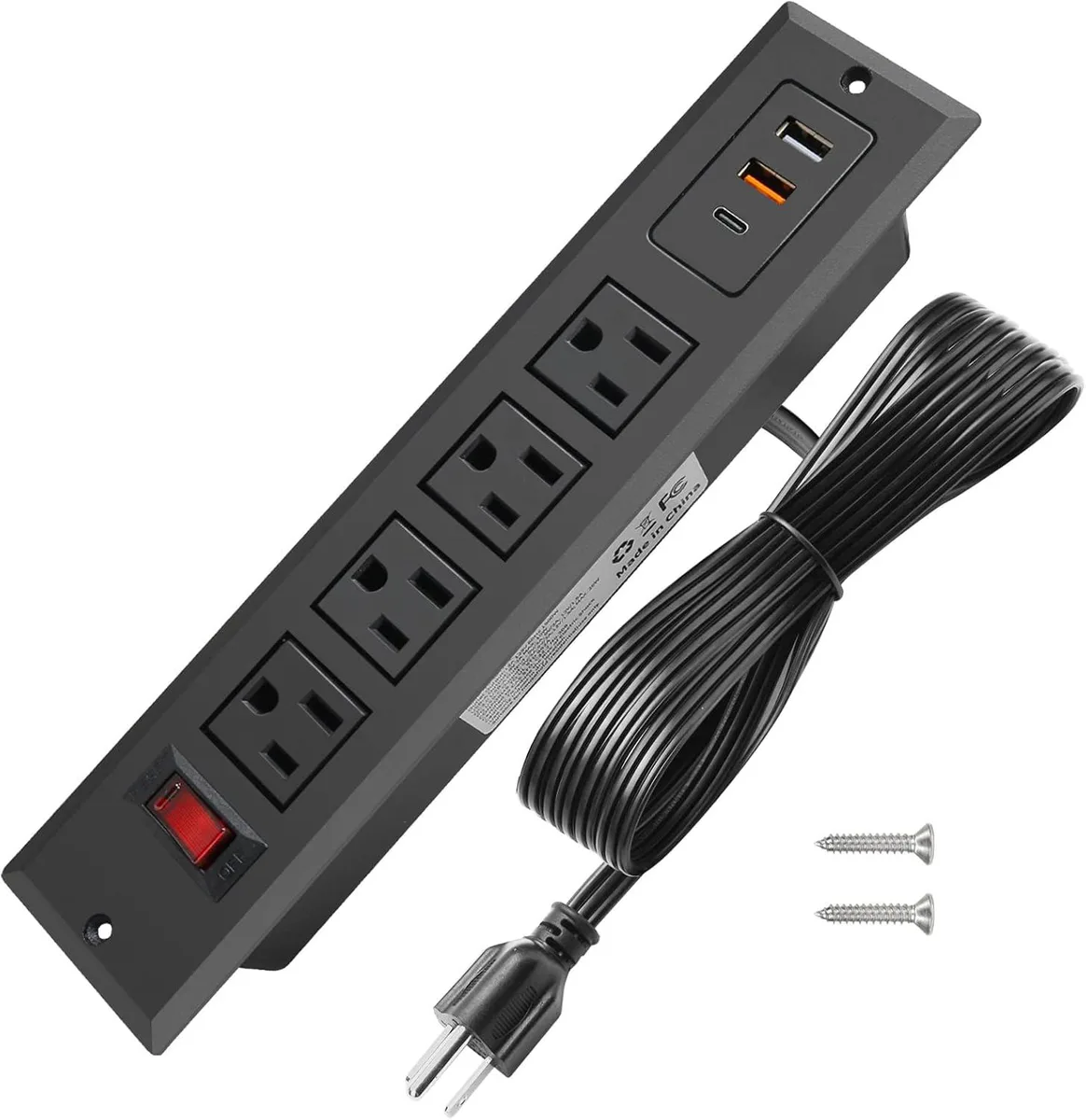 BFKK BFKK Recessed Power Strip USB-C 20W 4 Outlet 3 USB Black — product photo