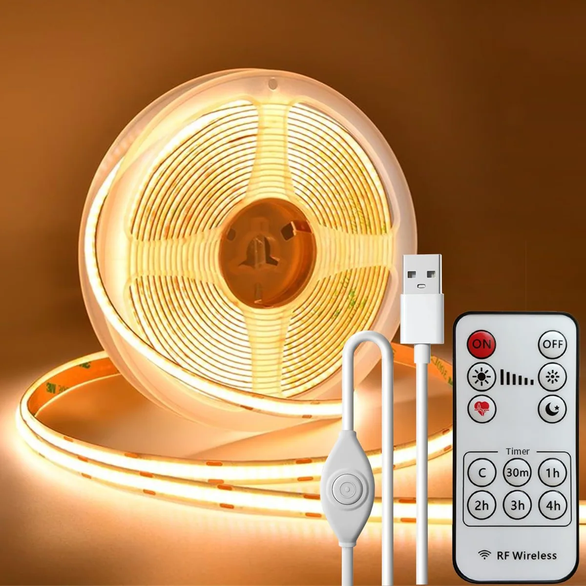  SCQiKJ SJ-ST002 6.56ft 5V COB LED Strip 640 LEDs 3000K Warm White Under Cabinet — product photo