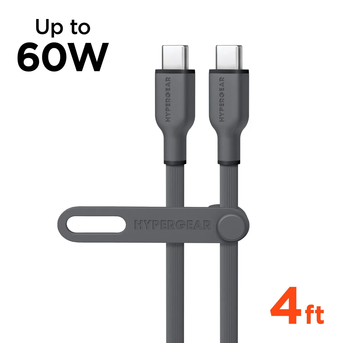 HyperGear HyperGear Flexi PRO USB-C to USB-C Cable 4 ft 60W Grey — product photo